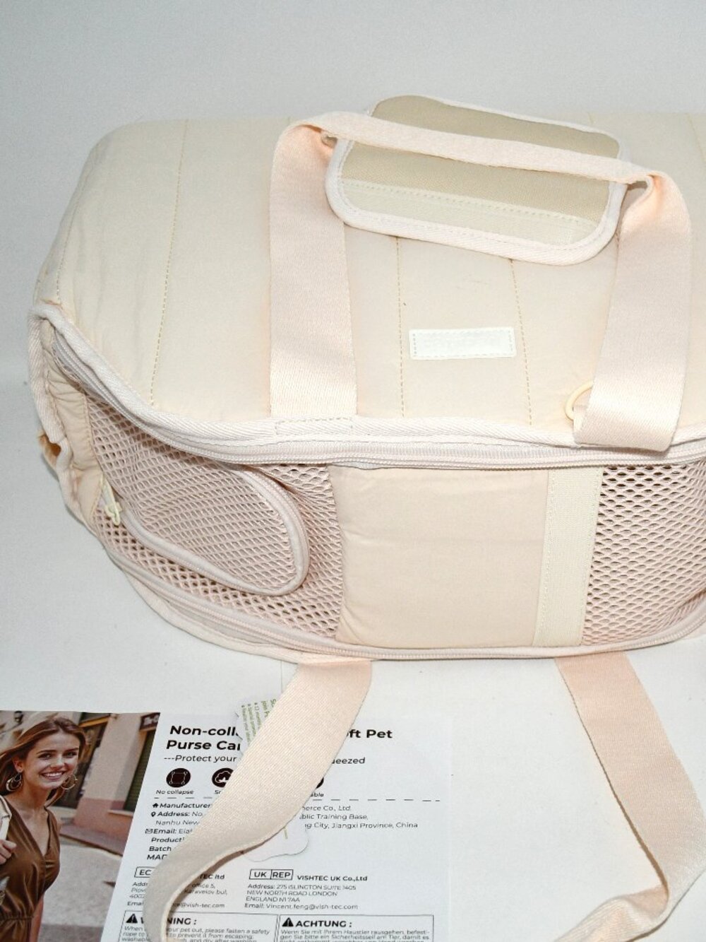 Pecute Dog Purse Carrier, Lightweight Soft-Sided Pet Carrier in Cream NWT - Picture 9 of 11
